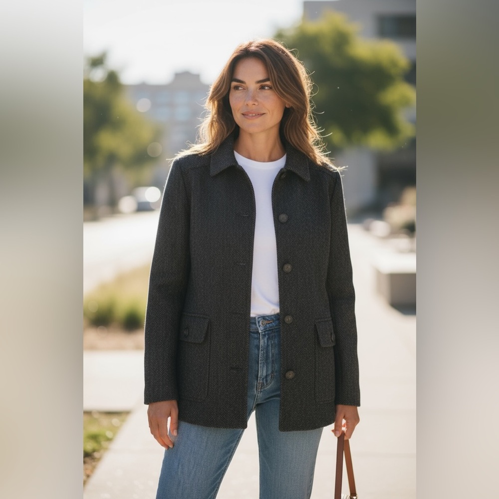Harve Benard Sports Elegant Charcoal Trench Coat.100% Wool.